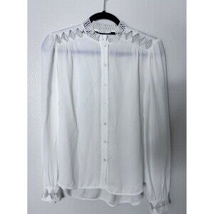 Sandro Paris Women's Button Down Blouse Lace Detail Size S